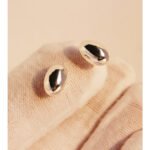 Wholesale chunky oval pebble stud earrings with 18K gold, white gold, and silver plating on copper