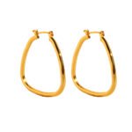 Wholesale modern curved teardrop open hoop earrings with genuine 18K gold and white gold plating on copper