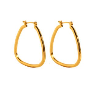 Wholesale modern curved teardrop open hoop earrings with genuine 18K gold and white gold plating on copper