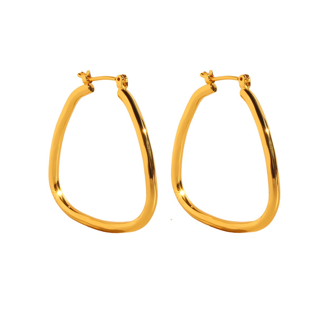 189 (7) Wholesale modern curved teardrop open hoop earrings with genuine 18K gold and white gold plating on copper