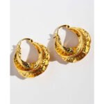 Wholesale vintage textured hammered double hoop earrings with genuine 18K gold plating on copper