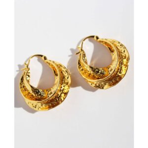 Wholesale vintage textured hammered double hoop earrings with genuine 18K gold plating on copper