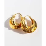 Wholesale vintage textured hammered double hoop earrings with genuine 18K gold plating on copper