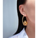 Wholesale sculptural spiral coil metallic orb hoop earrings with genuine 18K gold and white gold plating on copper
