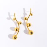 Wholesale curved branch graduated beaded statement earrings with genuine 18K gold and white gold plating on copper