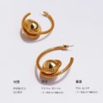 Wholesale sculptural spiral coil metallic orb hoop earrings with genuine 18K gold and white gold plating on copper