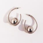 Wholesale sculptural spiral coil metallic orb hoop earrings with genuine 18K gold and white gold plating on copper