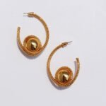 Wholesale sculptural spiral coil metallic orb hoop earrings with genuine 18K gold and white gold plating on copper