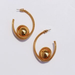 Wholesale sculptural spiral coil metallic orb hoop earrings with genuine 18K gold and white gold plating on copper