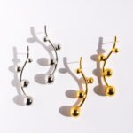 Wholesale curved branch graduated beaded statement earrings with genuine 18K gold and white gold plating on copper