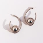 Wholesale sculptural spiral coil metallic orb hoop earrings with genuine 18K gold and white gold plating on copper