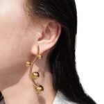 Wholesale curved branch graduated beaded statement earrings with genuine 18K gold and white gold plating on copper