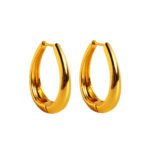 Wholesale modern waterdrop oval huggie hoop earrings with genuine 18K gold and white gold plating on copper