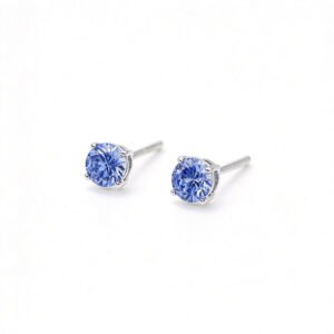 925 sterling silver four prong solitaire round blue Swarovski Element stud earrings wholesale