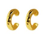 Wholesale vintage hammered textured chunky C hoop earrings with genuine 18K gold plating on copper