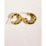 Wholesale vintage hammered textured chunky C hoop earrings with genuine 18K gold plating on copper