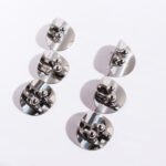 Wholesale avant-garde multi-disc statement dangle earrings with genuine 18K gold and white gold plating on copper