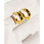 Wholesale vintage hammered textured chunky C hoop earrings with genuine 18K gold plating on copper
