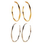 Wholesale large twisted wave hoop earrings with genuine 18K gold and white gold plating on copper