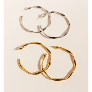 Wholesale large twisted wave hoop earrings with genuine 18K gold and white gold plating on copper