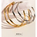 Wholesale large twisted wave hoop earrings with genuine 18K gold and white gold plating on copper