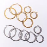 Wholesale classic textured bamboo wavy hoop earrings in multiple sizes with genuine 18K gold and white gold plating on copper Product Description