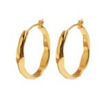 Wholesale irregular wave wavy hoop earrings with genuine 18K gold and white gold plating on copper