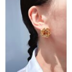 Wholesale vintage abstract swirl rose floral stud earrings with genuine 18K gold and white gold plating on copper