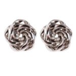 Wholesale vintage abstract swirl rose floral stud earrings with genuine 18K gold and white gold plating on copper