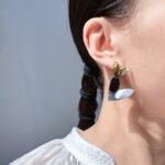 Wholesale modern two-tone asymmetric heart dangle earrings with genuine 18K gold and white gold plating on copper