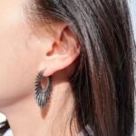 Wholesale modern sunburst radiant beam statement hoop earrings with genuine 18K gold and white gold plating on copper