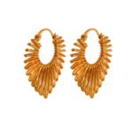 Wholesale modern sunburst radiant beam statement hoop earrings with genuine 18K gold and white gold plating on copper