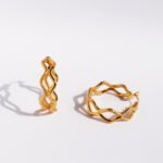 Wholesale modern textured wavy layered hoop earrings with genuine 18K gold and white gold plating on copper