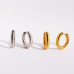 Wholesale textured ribbed huggie hoop earrings with genuine 18K gold and white gold plating on copper