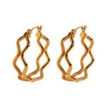 Wholesale modern textured wavy layered hoop earrings with genuine 18K gold and white gold plating on copper