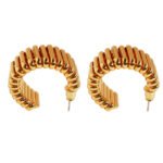 Wholesale vintage textured wide ribbed C-shape hoop earrings with genuine 18K gold and white gold plating on copper