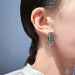 Wholesale vintage textured wide ribbed C-shape hoop earrings with genuine 18K gold and white gold plating on copper