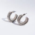 Wholesale vintage textured wide ribbed C-shape hoop earrings with genuine 18K gold and white gold plating on copper