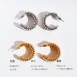 Wholesale vintage textured wide ribbed C-shape hoop earrings with genuine 18K gold and white gold plating on copper