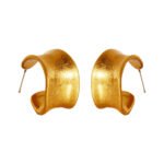 Wholesale modern wide curved open C hoop earrings with genuine 18K gold and white gold plating on copper