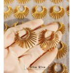 Wholesale bold radiant sunburst open hoop earrings with genuine 18K gold and white gold plating on copper