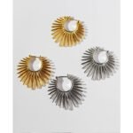 Wholesale bold radiant sunburst open hoop earrings with genuine 18K gold and white gold plating on copper