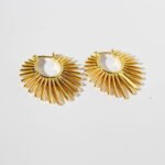 Wholesale bold radiant sunburst open hoop earrings with genuine 18K gold and white gold plating on copper