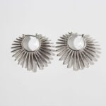 Wholesale bold radiant sunburst open hoop earrings with genuine 18K gold and white gold plating on copper