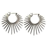 Wholesale bold radiant sunburst open hoop earrings with genuine 18K gold and white gold plating on copper