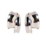 Wholesale modern wide folded wave C-shape hoop earrings with genuine 18K gold and white gold plating on copper