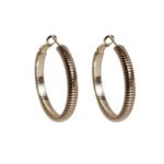 Wholesale modern textured ribbed coil hoop earrings with genuine 18K gold and white gold plating on copper