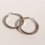 Wholesale modern textured ribbed coil hoop earrings with genuine 18K gold and white gold plating on copper