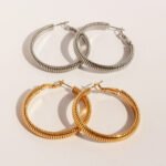 Wholesale modern textured ribbed coil hoop earrings with genuine 18K gold and white gold plating on copper