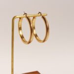 Wholesale modern textured ribbed coil hoop earrings with genuine 18K gold and white gold plating on copper